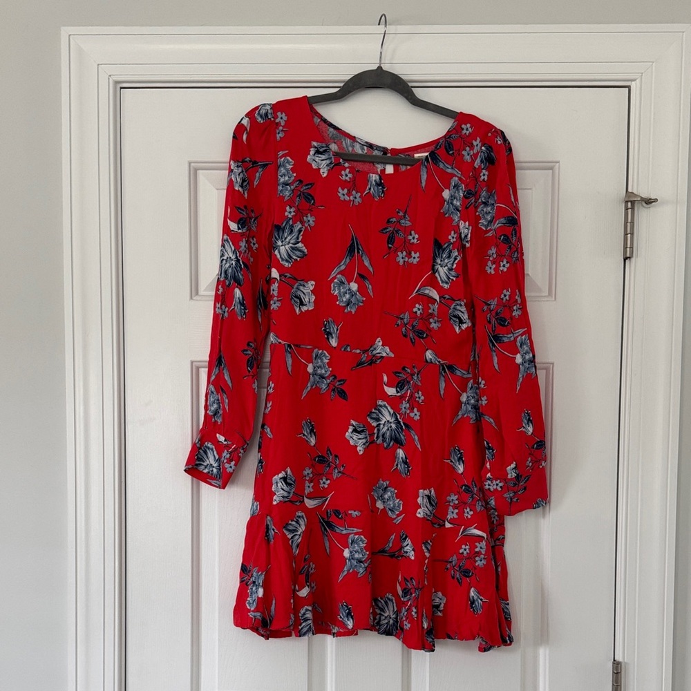 Altar'd State Red Floral Long Sleeve Dress